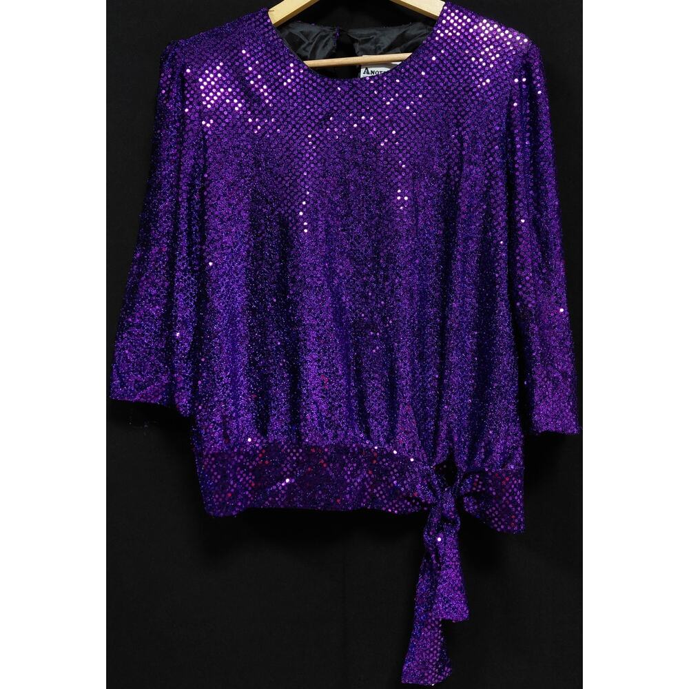 Another Thyme Purple Sequin Top 3/4 Sleeve Women see measurements